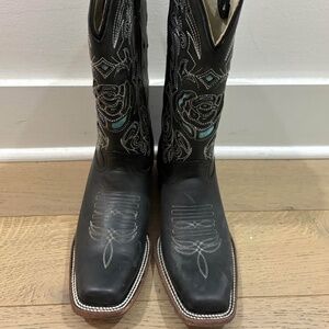 J.B. Dillon Black Leather Cowboy Boots w/ Turquoise Stitching Women’s 8.5 - NEW‼